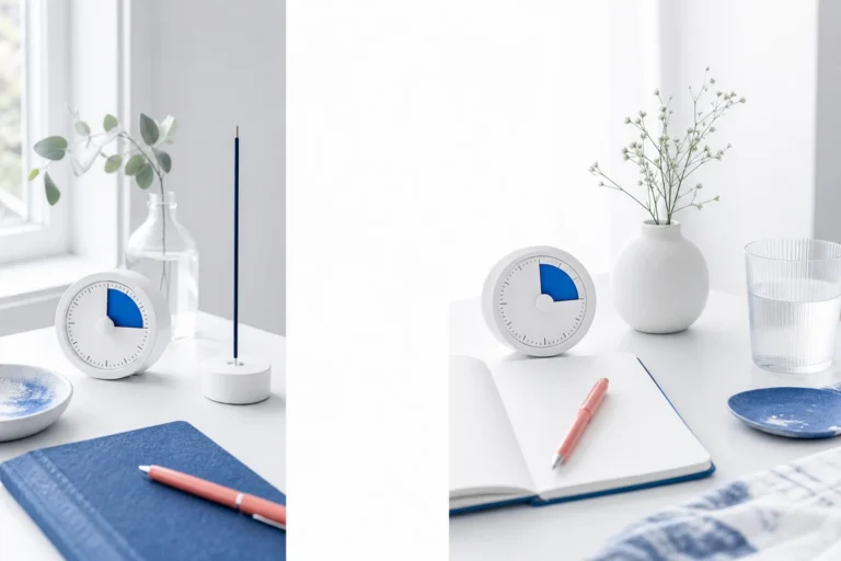 Twee gescheiden zitplekken in dezelfde witte kamer, één met ongebruikte wierook en één zonder.